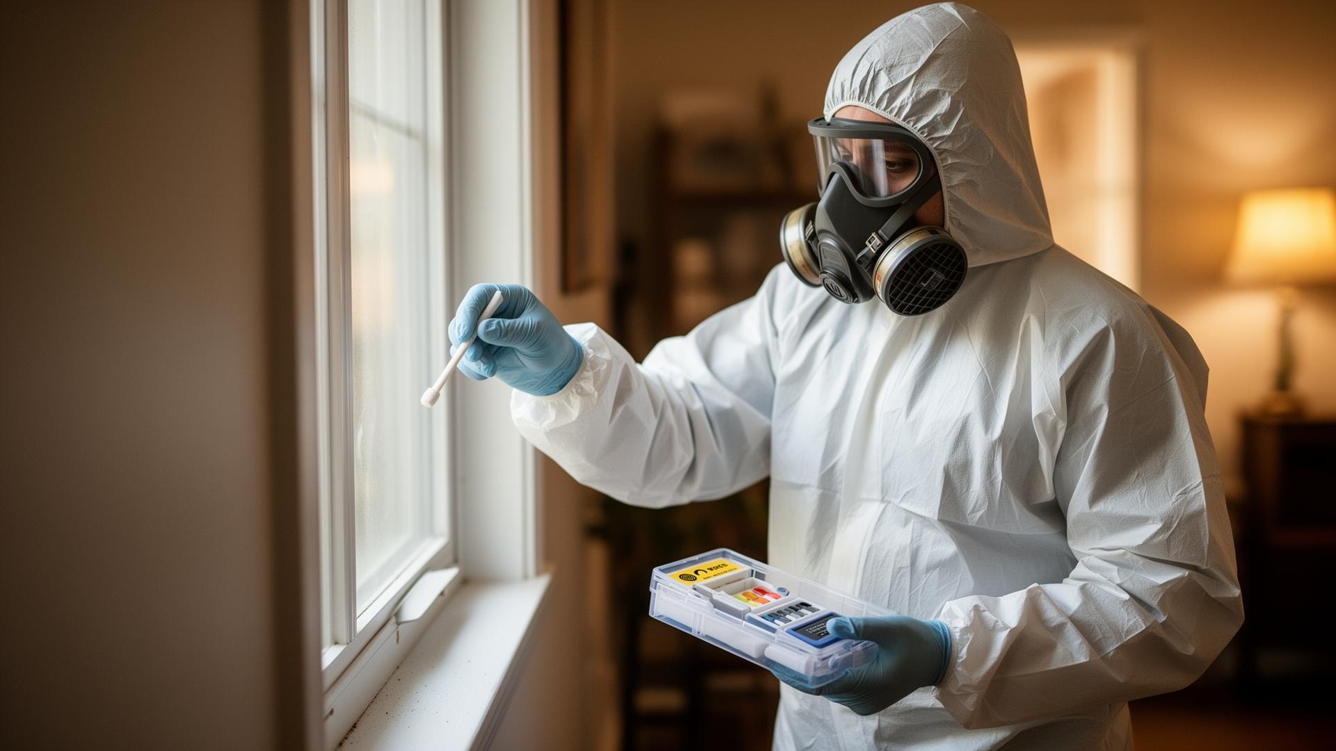 Specialist sampling a wall for methamphetamine residue